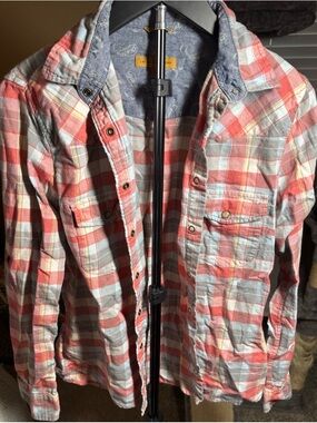 JACHS Girlfriend Blue Chambray Button-Up Shirt with Gold Label